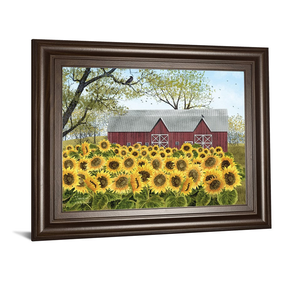 Classy Living Sunflower Field Wall Art 26x22in | Traditional Cinnamon Mocha MDF Frame with Glass | Living Room & Kitchen Decor | 26 x 22 x 1 | Model 8520