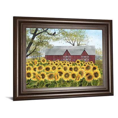Classy Living Sunflower Field Wall Art 26x22in | Traditional Cinnamon Mocha MDF Frame with Glass | Living Room & Kitchen Decor | 26 x 22 x 1 | Model 8520