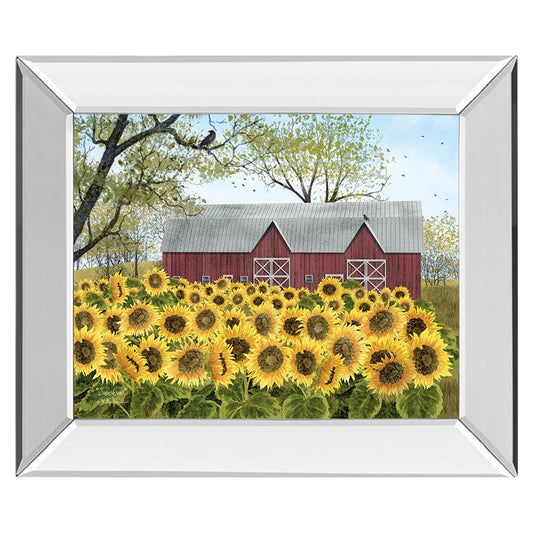 Classy Living Sunflower Field Wall Art 26x22in | Traditional Mirrored Frame | Living Room & Kitchen Decor | 26 x 22 x 3 in | Model 8520MF