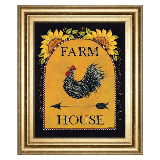 Classy Living Sunny Rooster 22x26in Wall Art | Country Farmhouse Gilded Radiance Frame with Real Glass | Kitchen & Dining Room Decor | 22 x | Model 8526