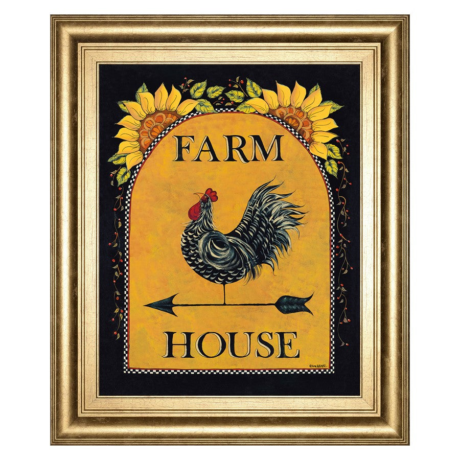 Classy Living Sunny Rooster 22x26in Wall Art | Country Farmhouse Gilded Radiance Frame with Real Glass | Kitchen & Dining Room Decor | 22 x | Model 8526