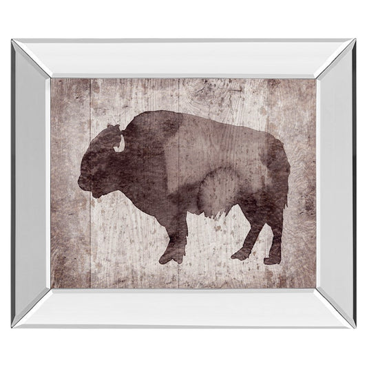 Classy Living Timber Bison Silhouette Wall Art 26in H | Contemporary Mirrored Frame | Living Room & Office Decor | 26 x 22 x 3 in | Model 8531MF