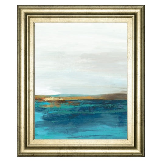 Classy Living Tranquil Horizon 22x26in Wall Art | Contemporary Mixed Media on Paper in Crisp Chardonnay MDF Frame | Living Room & Bedroom | Model 8614