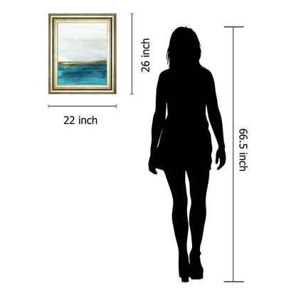 Classy Living Tranquil Horizon 22x26in Wall Art | Contemporary Mixed Media on Paper in Crisp Chardonnay MDF Frame | Living Room & Bedroom | Model 8614