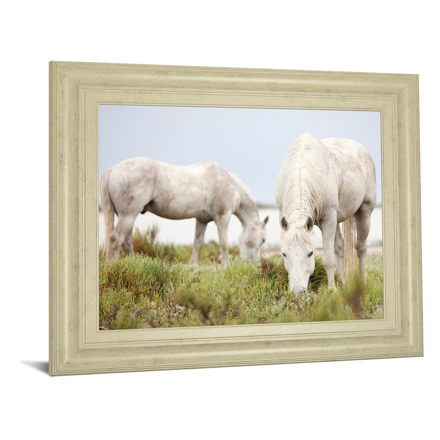 Classy Living Serene Grazing Horses Wall Art 26x22in | Contemporary Framed Print in Ivory Bliss MDF Frame | Living Room & Bedroom Tranquil | Model 8627