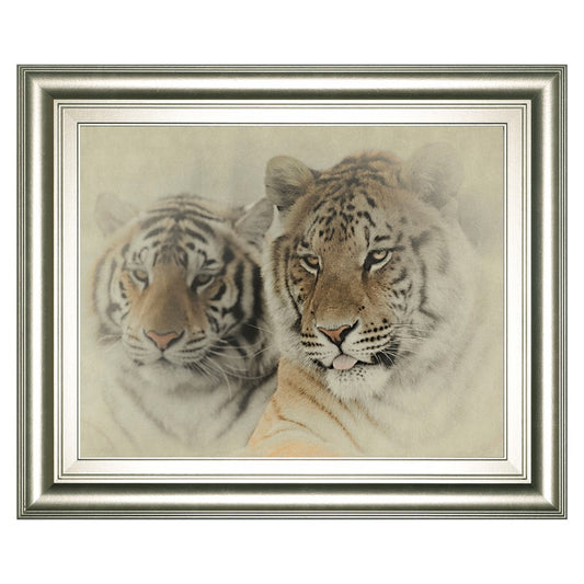 Classy Living Mystic Tigers Wall Art 26x22in | Traditional Graphic Art on Paper in Silver Serenity MDF Frame | Living Room & Office Decor | 1 | Model 8629
