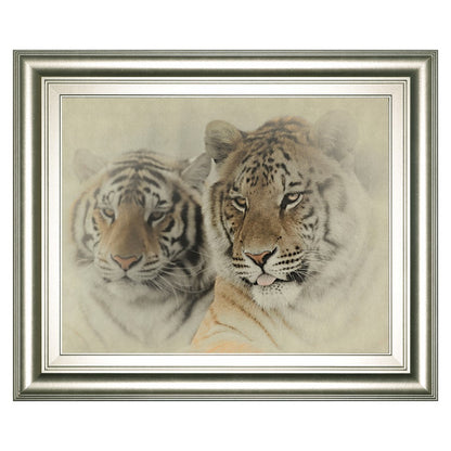 Classy Living Mystic Tigers Wall Art 26x22in | Traditional Graphic Art on Paper in Silver Serenity MDF Frame | Living Room & Office Decor | 1 | Model 8629
