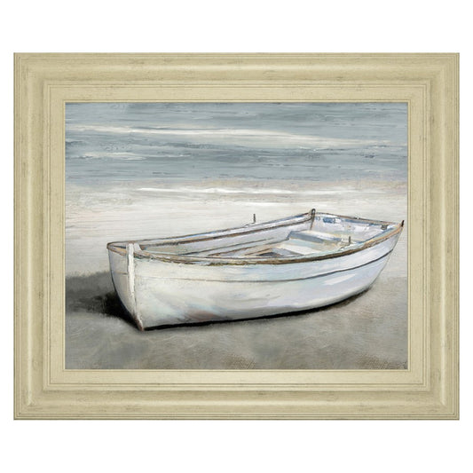 Classy Living Beached Rowboat 26in H Wall Art | Traditional Coastal Paper Print in Ivory Bliss MDF Frame | Living Room, Bedroom & Office | Model 8646