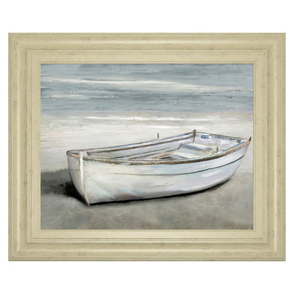 Classy Living Beached Rowboat 26in H Wall Art | Traditional Coastal Paper Print in Ivory Bliss MDF Frame | Living Room, Bedroom & Office | Model 8646
