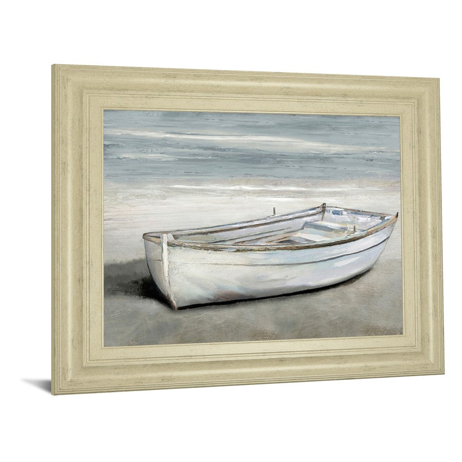 Classy Living Beached Rowboat 26in H Wall Art | Traditional Coastal Paper Print in Ivory Bliss MDF Frame | Living Room, Bedroom & Office | Model 8646