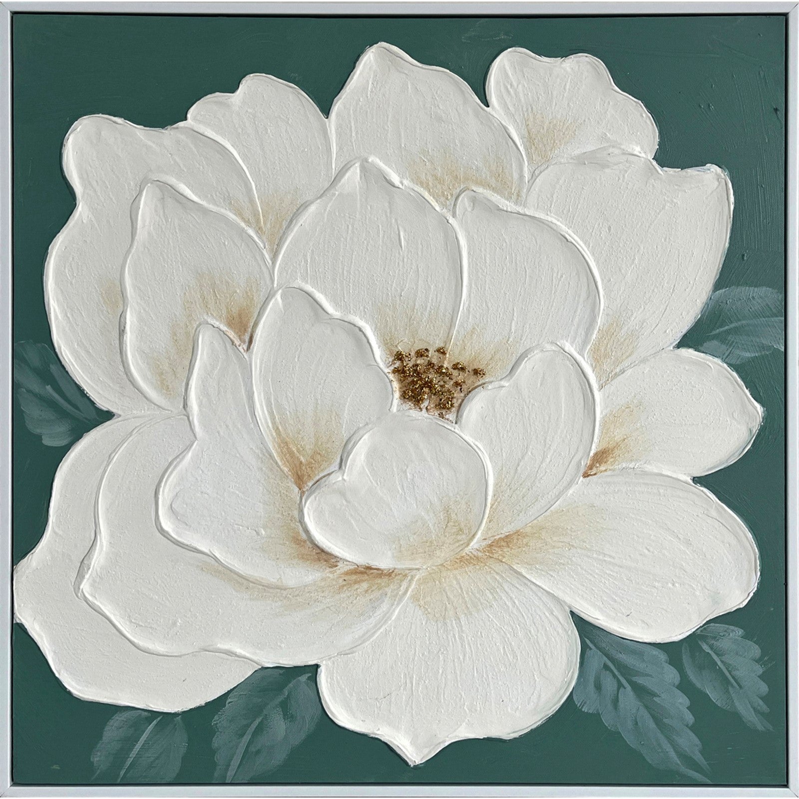 Classy Living Delicate Ivory Bloom II 24"x24", Green/White/Gold/Silver