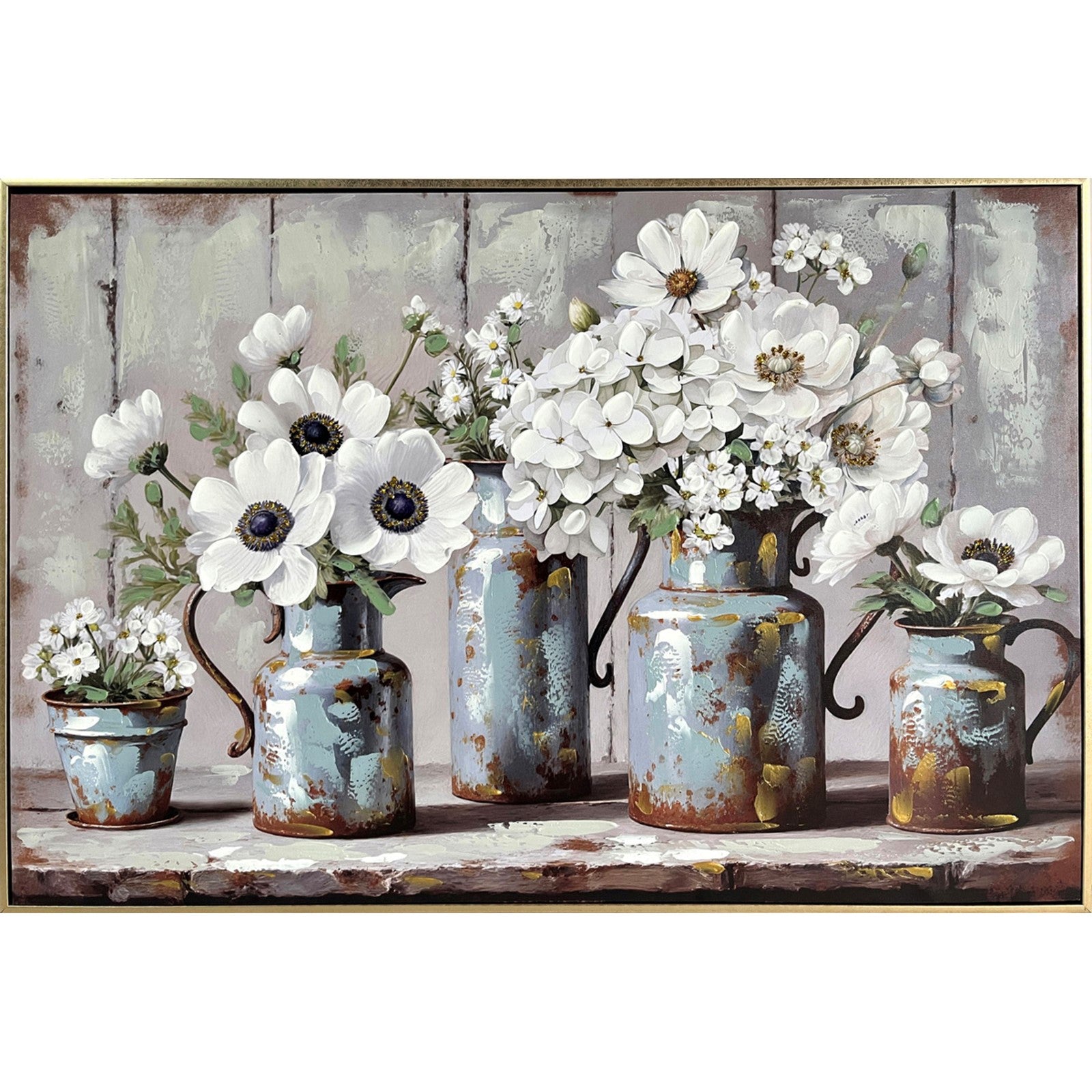 Classy Living Delicate Rustic Blossoms Study, Blue/Gray/White/Gold/Brown