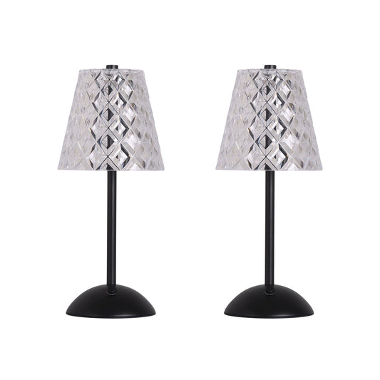 Classy Living Crystal Radiance 12in Rechargeable LED Table Lamp Set of 2 | Modern Matte Black and Clear Acrylic | Bedroom & Console | Model BRL3376