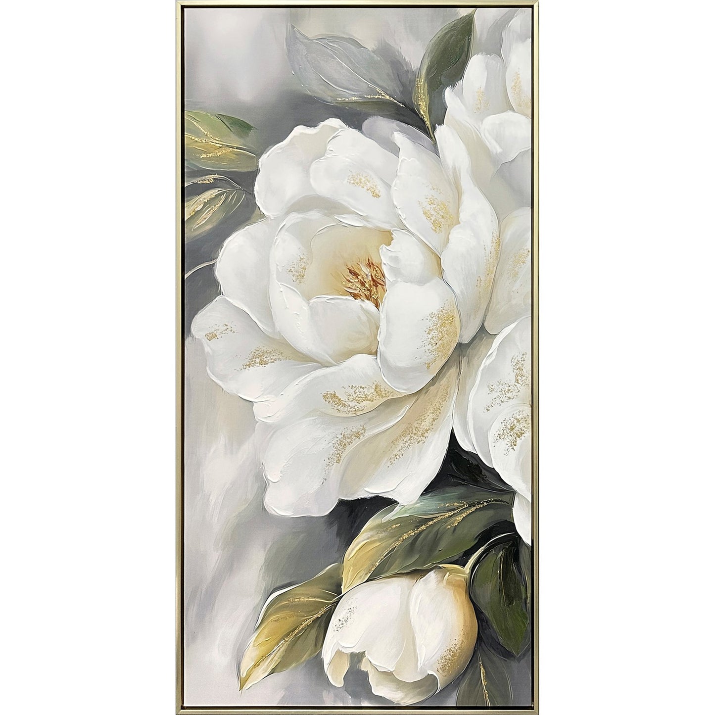 Classy Living Delicate Gld Peony II 47"x24", Ivory/Gray/Green/Gold