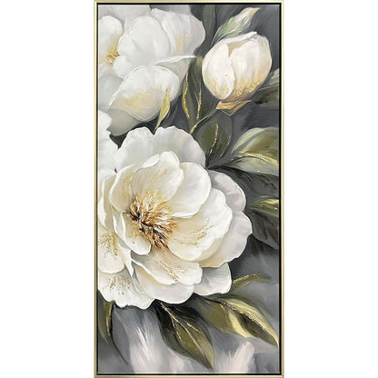 Classy Living Delicate Gld Peony 47"x24", White/Olive/Charcoal/Gold