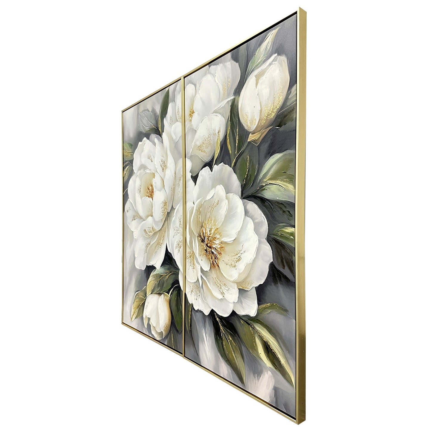 Classy Living Delicate Gld Peony 47"x24", White/Olive/Charcoal/Gold