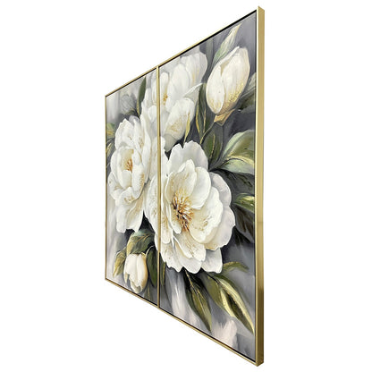 Classy Living Delicate Gld Peony 47"x24", White/Olive/Charcoal/Gold