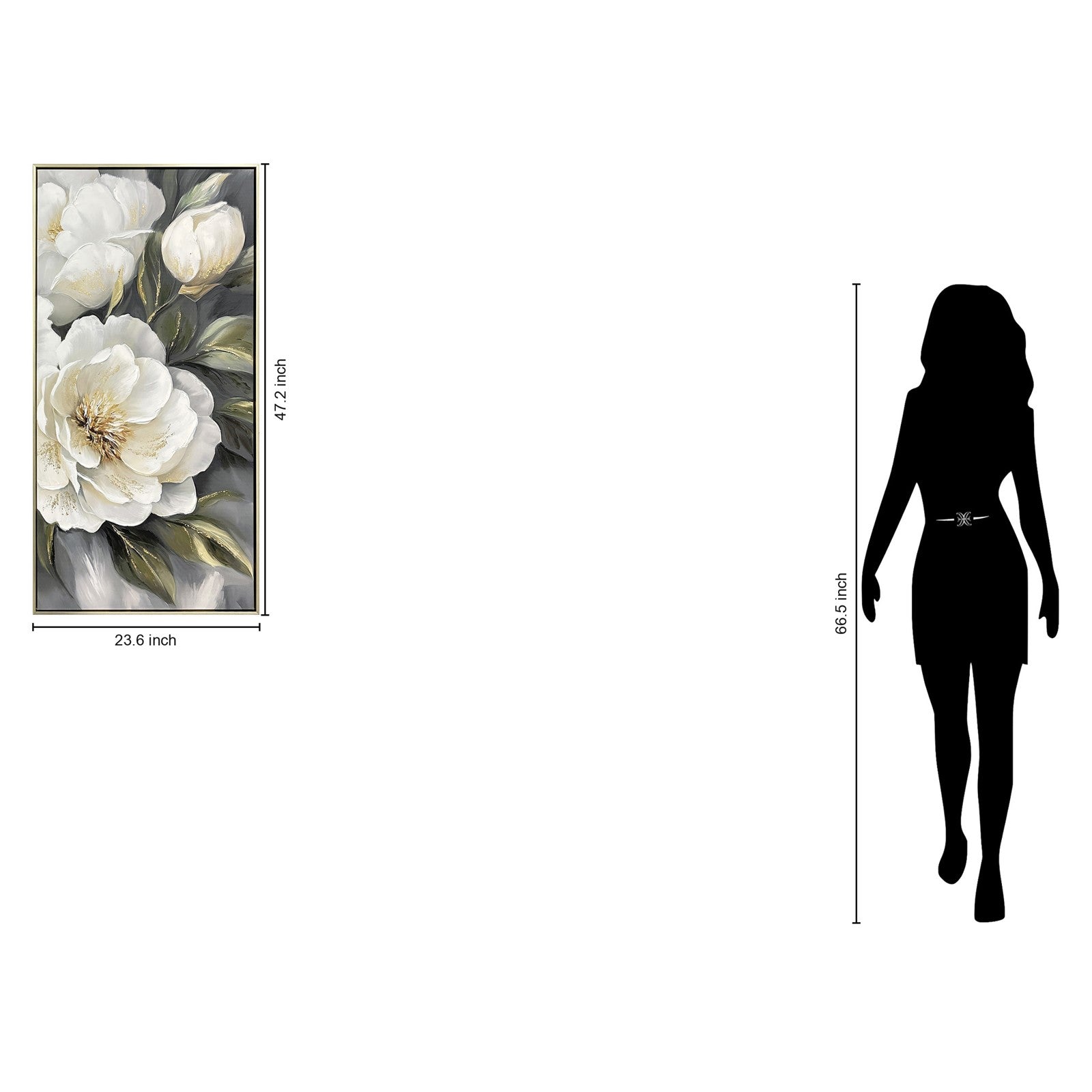 Classy Living Delicate Gld Peony 47"x24", White/Olive/Charcoal/Gold