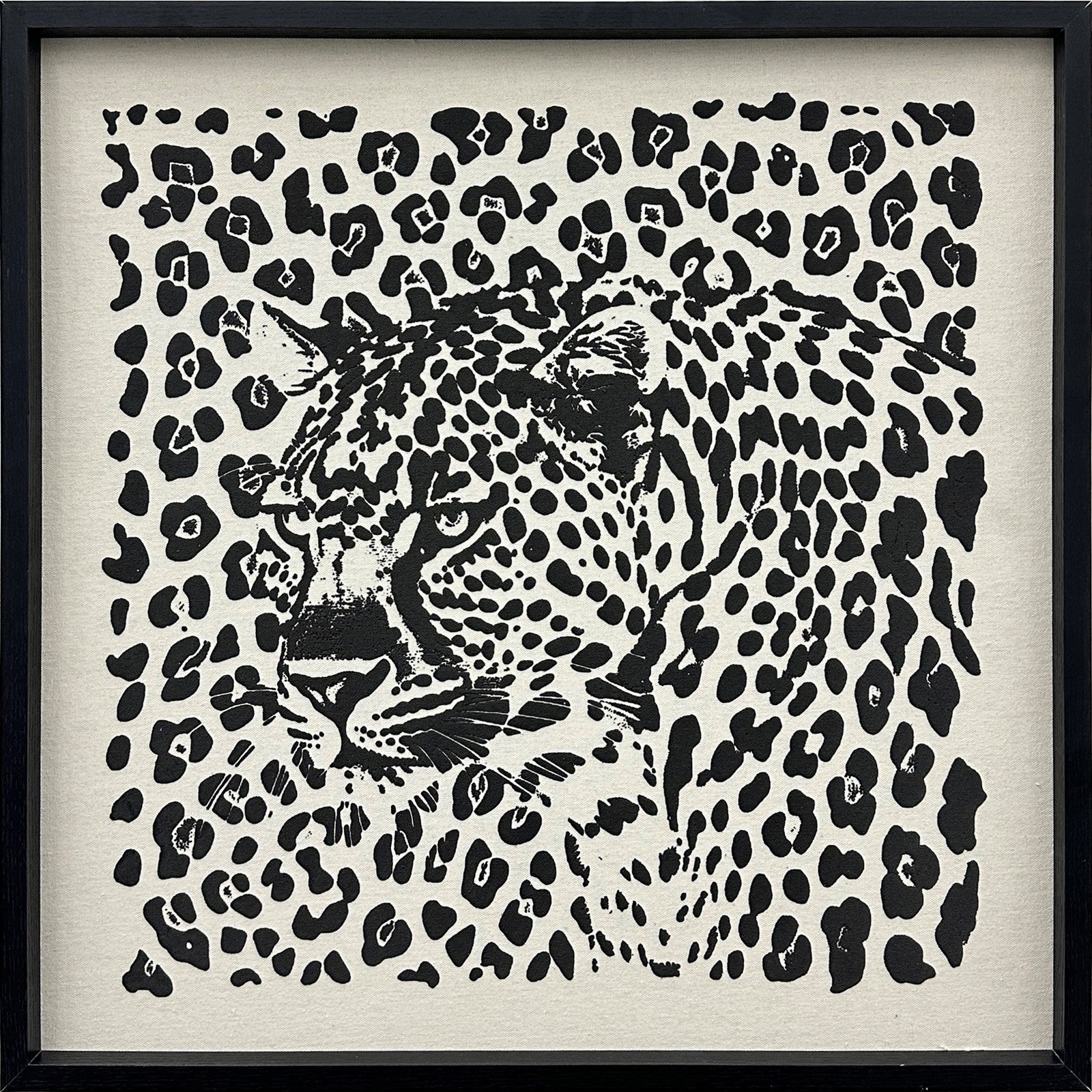 Classy Living Dramatic Shadow Leopard 24"x24" Puff Printed, Black/Ivory