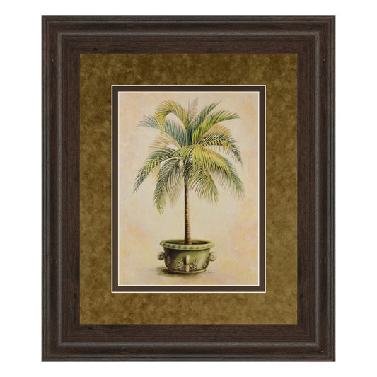 Classy Living Potted Palm Wall Art 34x40in | Transitional Botanical Print in Cinnamon Mocha MDF Frame | Living Room & Bedroom Decor | 1 x | Model DM2159
