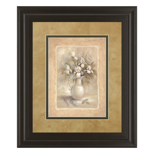 Classy Living White Bouquet 34x40in Wall Art | Transitional Floral Framed Print, Dark Chocolate Frame | Living Room, Bedroom & Office Decor | Model DM2163