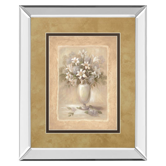 Classy Living White Bounty II 34x40in Mirrored Wall Art | Transitional Floral Botanical with Real Glass | Living Room & Office Decor | 34 | Model DM2164MF
