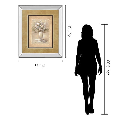Classy Living White Bounty II 34x40in Mirrored Wall Art | Transitional Floral Botanical with Real Glass | Living Room & Office Decor | 34 | Model DM2164MF