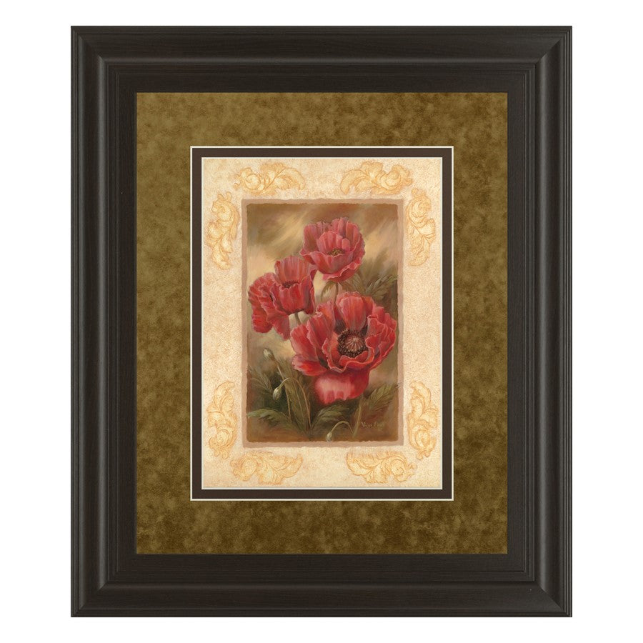 Classy Living Daphne's Poppies Wall Art 34x40in | Rectangular Transitional Multicolor on Dark Chocolate MDF Frame | Living Room & Bedroom | Model DM2170