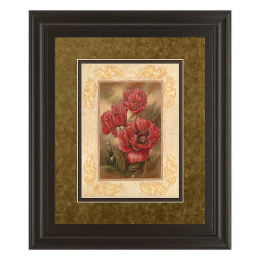 Classy Living Daphne's Poppies Wall Art 34x40in | Rectangular Transitional Multicolor on Dark Chocolate MDF Frame | Living Room & Bedroom | Model DM2170