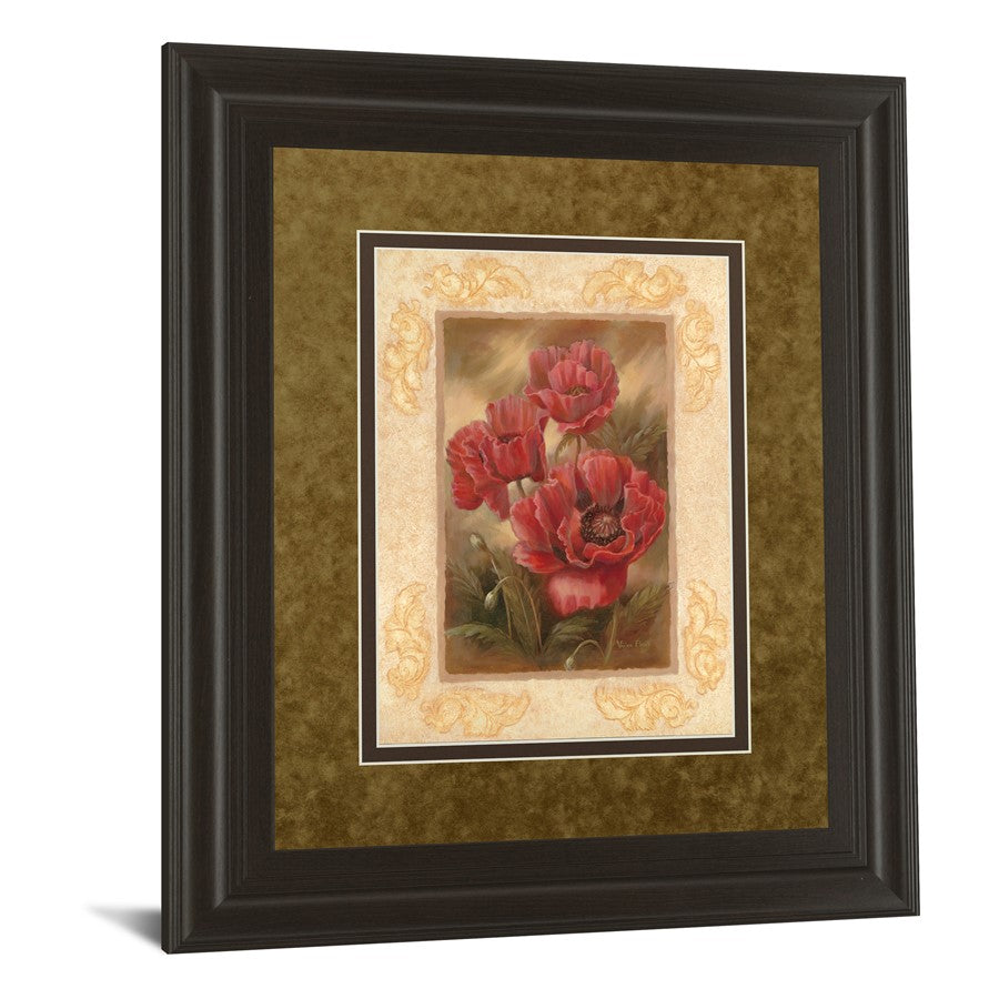 Classy Living Daphne's Poppies Wall Art 34x40in | Rectangular Transitional Multicolor on Dark Chocolate MDF Frame | Living Room & Bedroom | Model DM2170