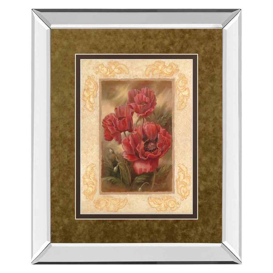 Classy Living Daphne's Poppies Wall Art 34x40in | Transitional Botanical Graphic Art with Mirrored Frame | Living Room & Office Decor | Model DM2170MF