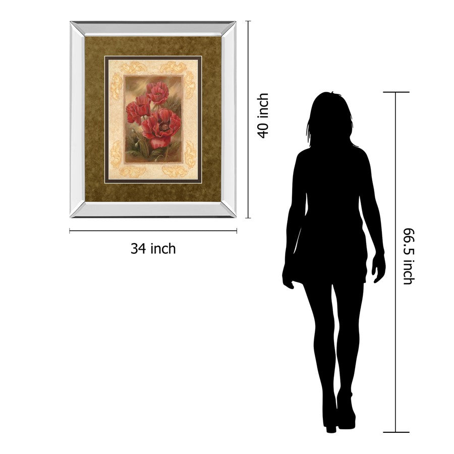 Classy Living Daphne's Poppies Wall Art 34x40in | Transitional Botanical Graphic Art with Mirrored Frame | Living Room & Office Decor | Model DM2170MF