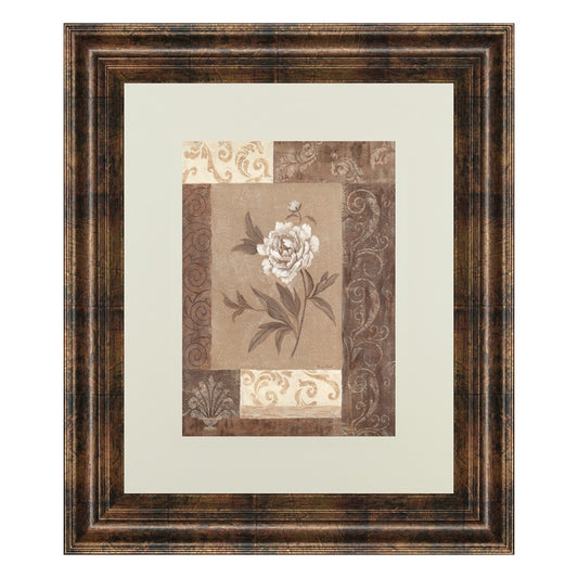 Classy Living Peony Elegance 34x40in Wall Art | Transitional Dark Chocolate MDF Frame with Real Glass | Living Room & Bedroom Botanical | Model DM2172