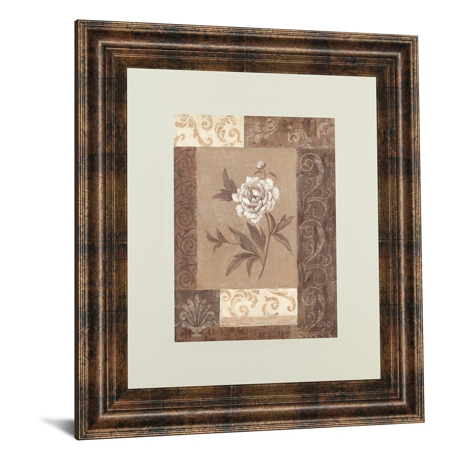 Classy Living Peony Elegance 34x40in Wall Art | Transitional Dark Chocolate MDF Frame with Real Glass | Living Room & Bedroom Botanical | Model DM2172