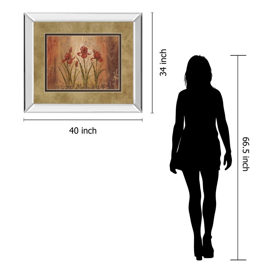 Classy Living Iris Elegance Wall Art 40x34in | Transitional Mirrored Frame Botanical Print | Living Room, Bedroom & Office Decor | 40 x | Model DM2190MF