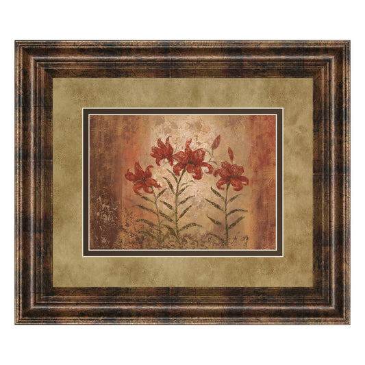 Classy Living Red Lily Trio 40x34in Wall Art | Transitional Floral on Paper in Dark Chocolate MDF Frame | Living Room, Bedroom & Office | Model DM2191