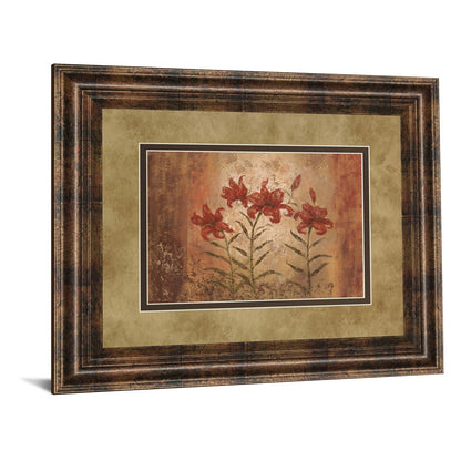 Classy Living Red Lily Trio 40x34in Wall Art | Transitional Floral on Paper in Dark Chocolate MDF Frame | Living Room, Bedroom & Office | Model DM2191
