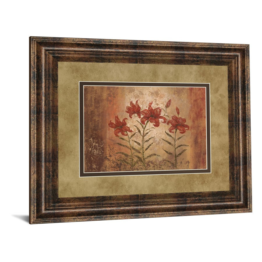 Classy Living Red Lily Trio 40x34in Wall Art | Transitional Floral on Paper in Dark Chocolate MDF Frame | Living Room, Bedroom & Office | Model DM2191