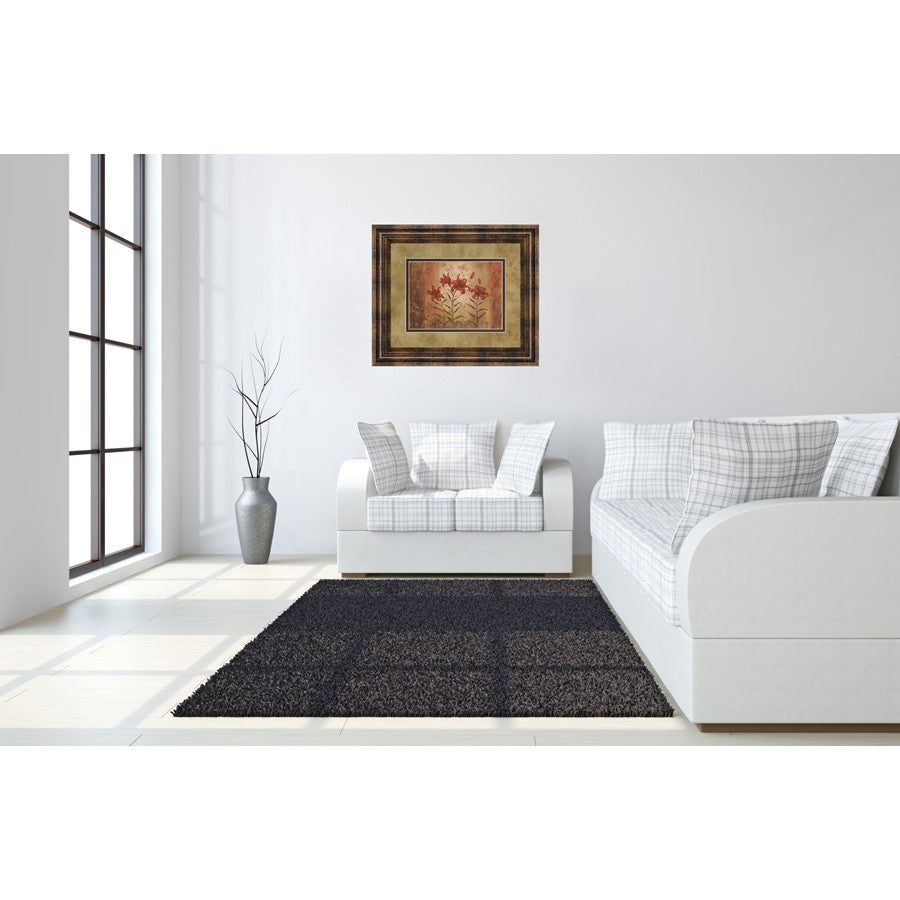 Classy Living Red Lily Trio 40x34in Wall Art | Transitional Floral on Paper in Dark Chocolate MDF Frame | Living Room, Bedroom & Office | Model DM2191