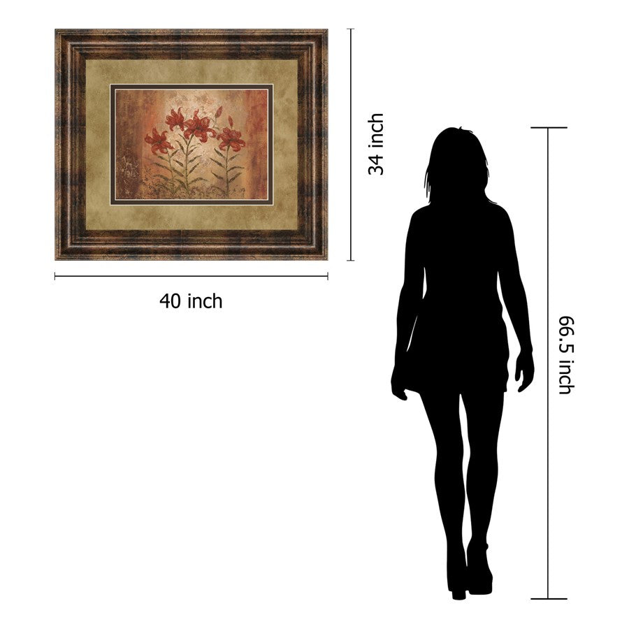 Classy Living Red Lily Trio 40x34in Wall Art | Transitional Floral on Paper in Dark Chocolate MDF Frame | Living Room, Bedroom & Office | Model DM2191