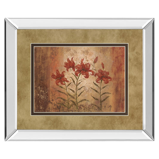 Classy Living Red Lily Trio Wall Art 40x34in | Transitional Mirrored Frame | Living Room & Office Botanical Decor | 40 x 34 x 3 in | Model DM2191MF