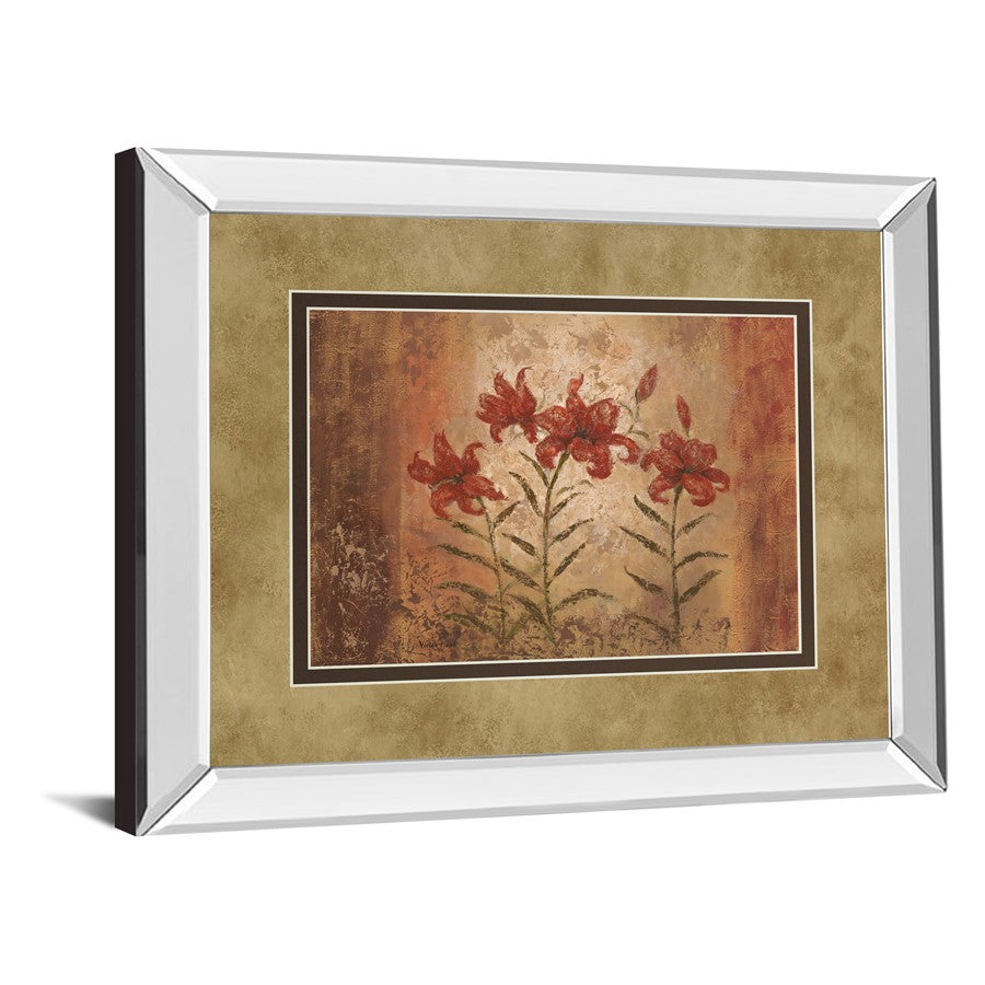Classy Living Red Lily Trio Wall Art 40x34in | Transitional Mirrored Frame | Living Room & Office Botanical Decor | 40 x 34 x 3 in | Model DM2191MF