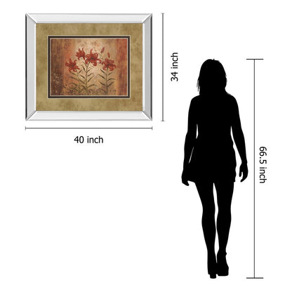 Classy Living Red Lily Trio Wall Art 40x34in | Transitional Mirrored Frame | Living Room & Office Botanical Decor | 40 x 34 x 3 in | Model DM2191MF