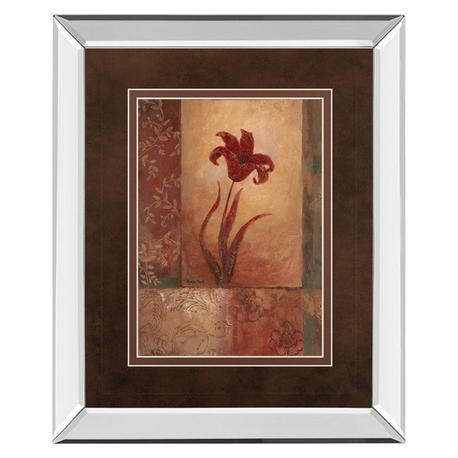 Classy Living Crimson Lily Whimsy Wall Art 34x40 | Transitional Mirrored Frame and Double Mat | Living Room & Bedroom Focal Point | 34 x | Model DM2196MF