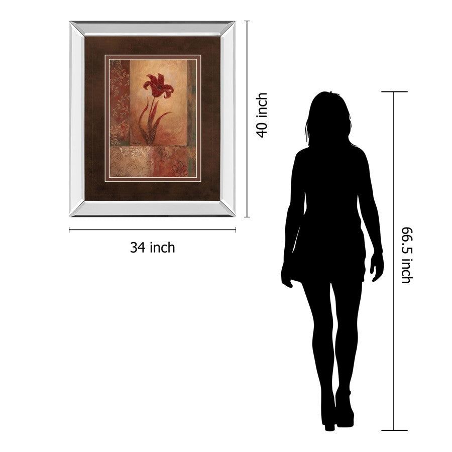 Classy Living Crimson Lily Whimsy Wall Art 34x40 | Transitional Mirrored Frame and Double Mat | Living Room & Bedroom Focal Point | 34 x | Model DM2196MF