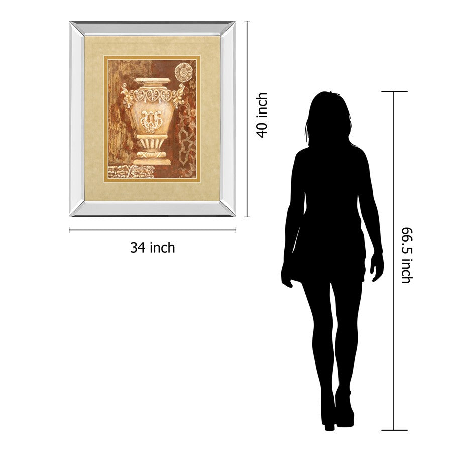 Classy Living Ornate Urn Still Life Wall Art 34x40in | Transitional Mirrored Frame with Double Mat and Glass | Living Room & Office Decor | Model DM2200MF