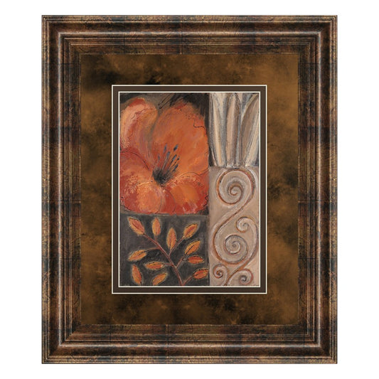 Classy Living Orange Burst I Wall Art 34x40in | Contemporary Floral Graphic Art on Paper in Dark Chocolate MDF Frame | Living Room & | Model DM5122