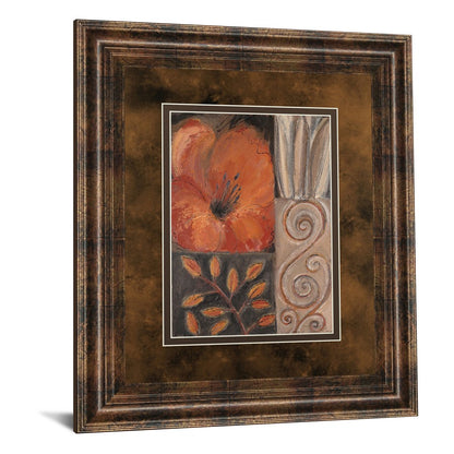 Classy Living Orange Burst I Wall Art 34x40in | Contemporary Floral Graphic Art on Paper in Dark Chocolate MDF Frame | Living Room & | Model DM5122