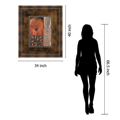 Classy Living Orange Burst I Wall Art 34x40in | Contemporary Floral Graphic Art on Paper in Dark Chocolate MDF Frame | Living Room & | Model DM5122