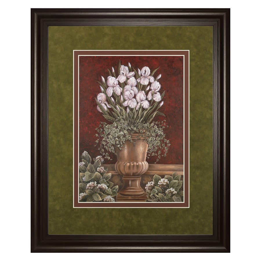 Classy Living Irises in Urn 34x40in Wall Art | Contemporary Dark Chocolate MDF Frame with Real Glass | Living Room & Bedroom Botanical | Model DM5124
